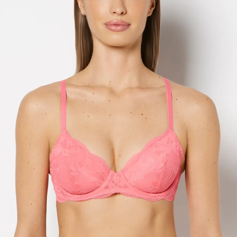 Unlined Demi Bra in Charmed Lace in Juicy Pink made by La SENZA