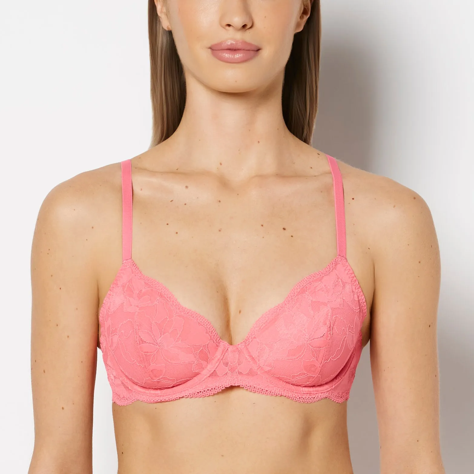 Unlined Demi Bra in Charmed Lace in Juicy Pink sold by La SENZA