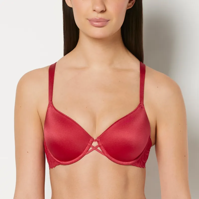 Lightly Lined Full Coverage Bra with Lush Lace Wing in Passion Red made by La SENZA
