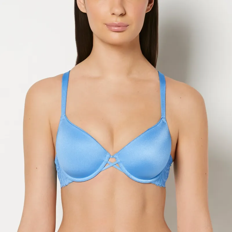 Lightly Lined Full Coverage Bra with Lush Lace Wing in Azure Blue made by La SENZA
