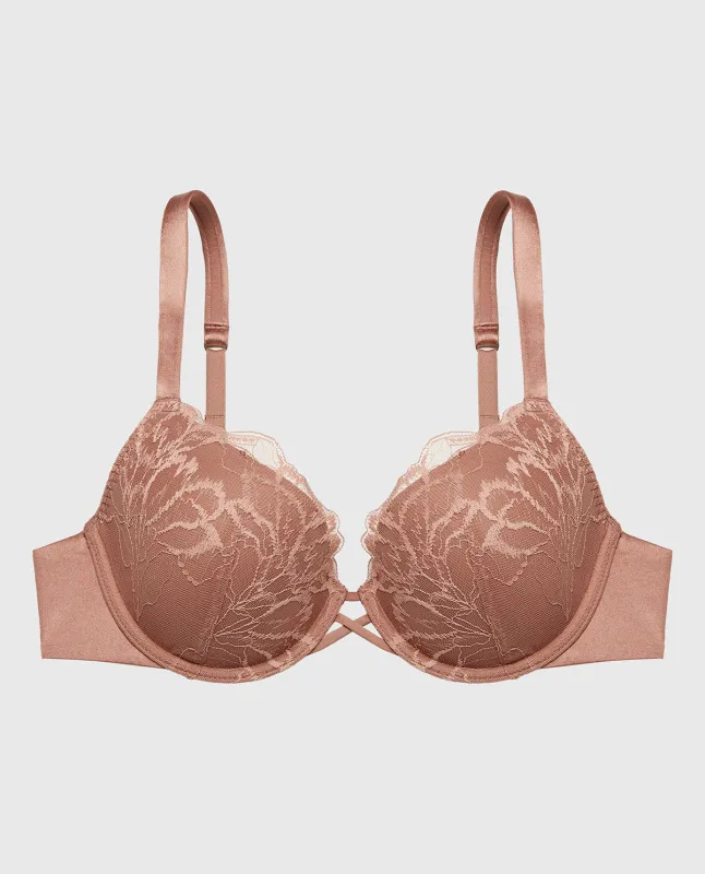 Lightly Lined Full Coverage Bra with Lush Lace in Deer made by La SENZA