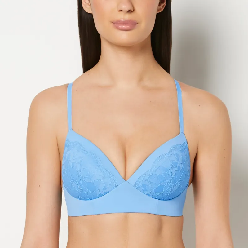 Lightly Lined Wireless Bra with Charmed Lace in Azure Blue made by La SENZA