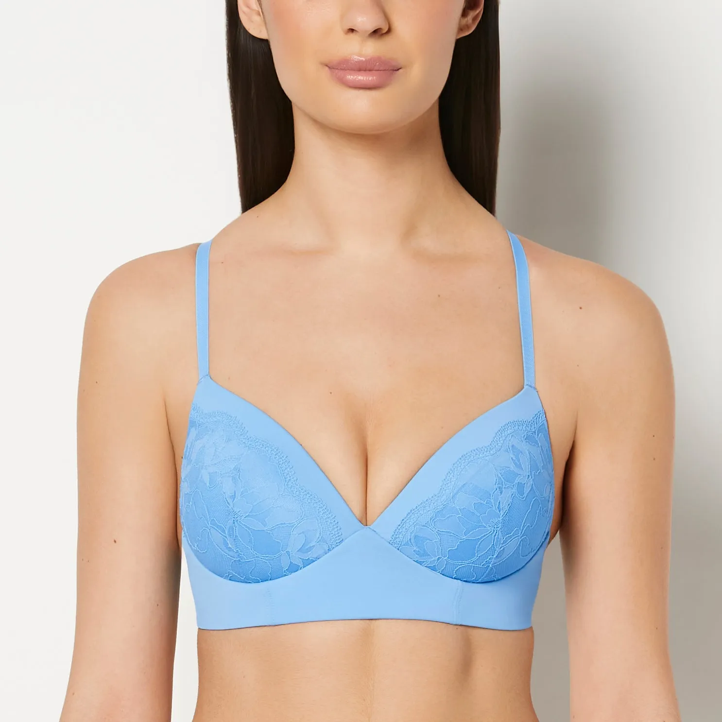 Lightly Lined Wireless Bra with Charmed Lace in Azure Blue sold by La SENZA