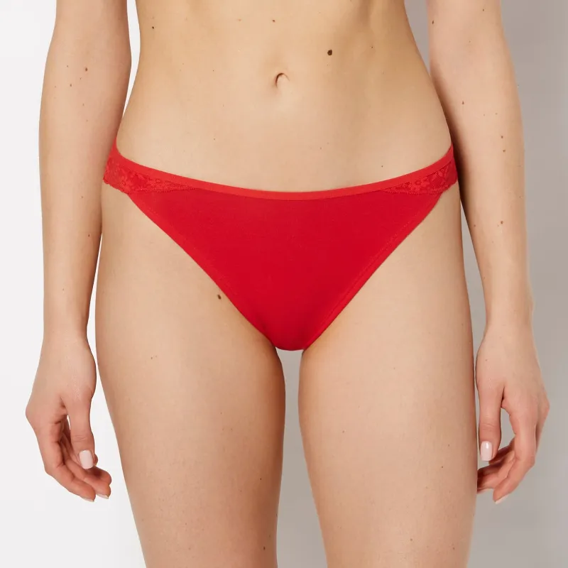 Cheeky Panty With Lace Trim in Chili Red made by La SENZA
