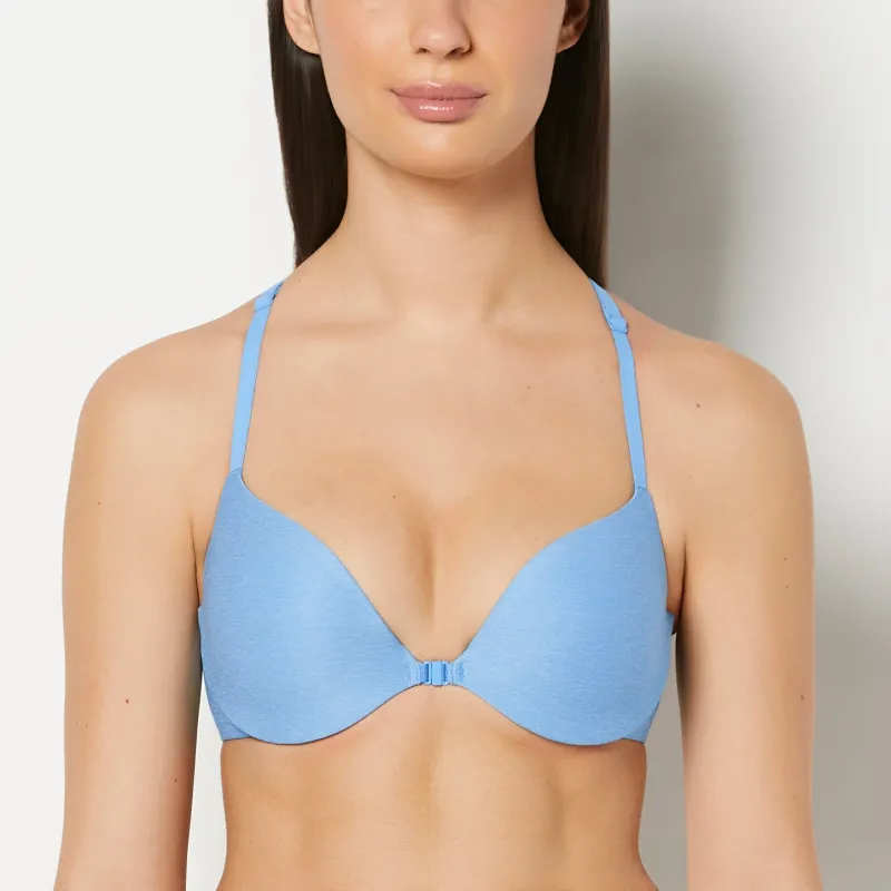 Push Up Plunge Smooth Bra Front Close in Azure Blue made by La SENZA