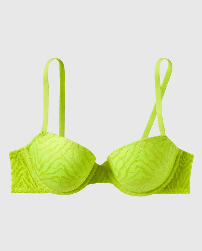 Lightly Lined Demi Bra With Allover Mesh in Limelight made by La SENZA