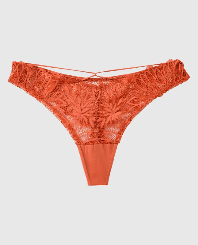 Diva High Leg Lace Thong Panty in Terra Cotta made by La SENZA