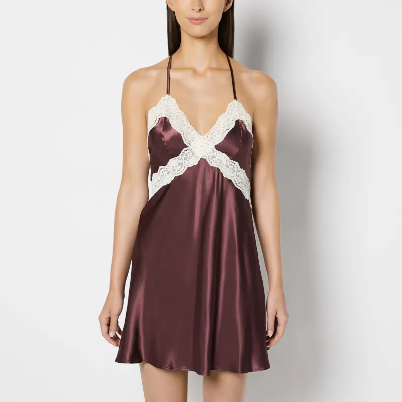 Satin Slip with Timeless Lace Trim in Plum Wine made by La SENZA
