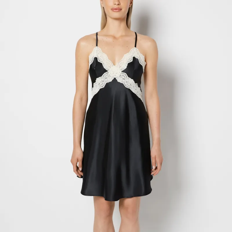 Satin Slip with Timeless Lace Trim in Tuxedo Black made by La SENZA