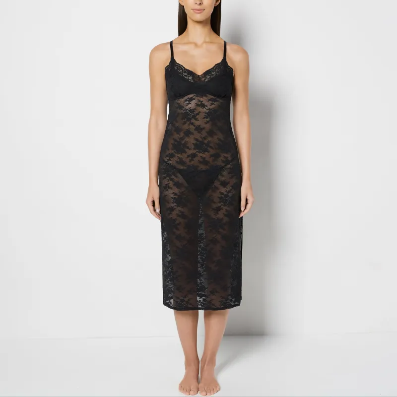 Designer Collection Midi Length Slip in Timeless Lace in Tuxedo Black made by La SENZA
