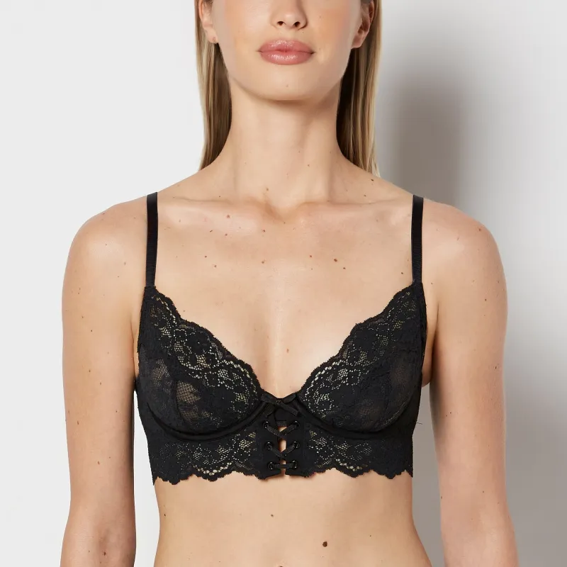 Designer Collection Unlined Demi Bra in Timeless Lace in Tuxedo Black made by La SENZA
