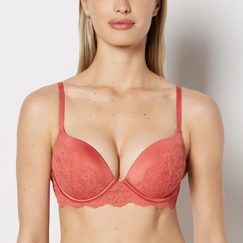 Up 2 Cup Plunge Bra with Timeless Lace Up Detail in Faded Rose made by La SENZA