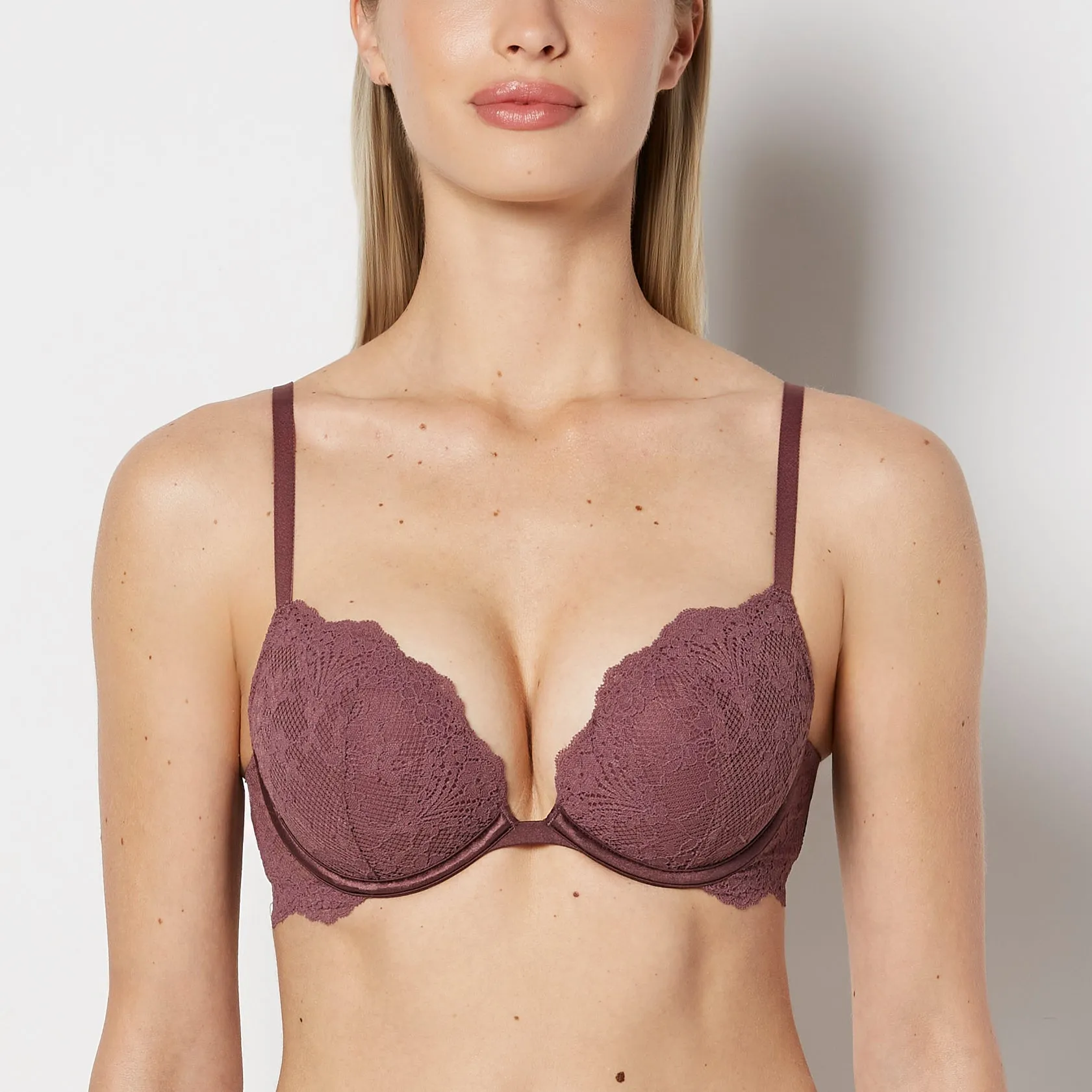 Push Up Plunge Bra with Timeless Lace in Plum Wine sold by La SENZA