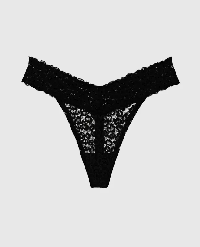 Lace Thong Panty in Smoulder Black made by La SENZA