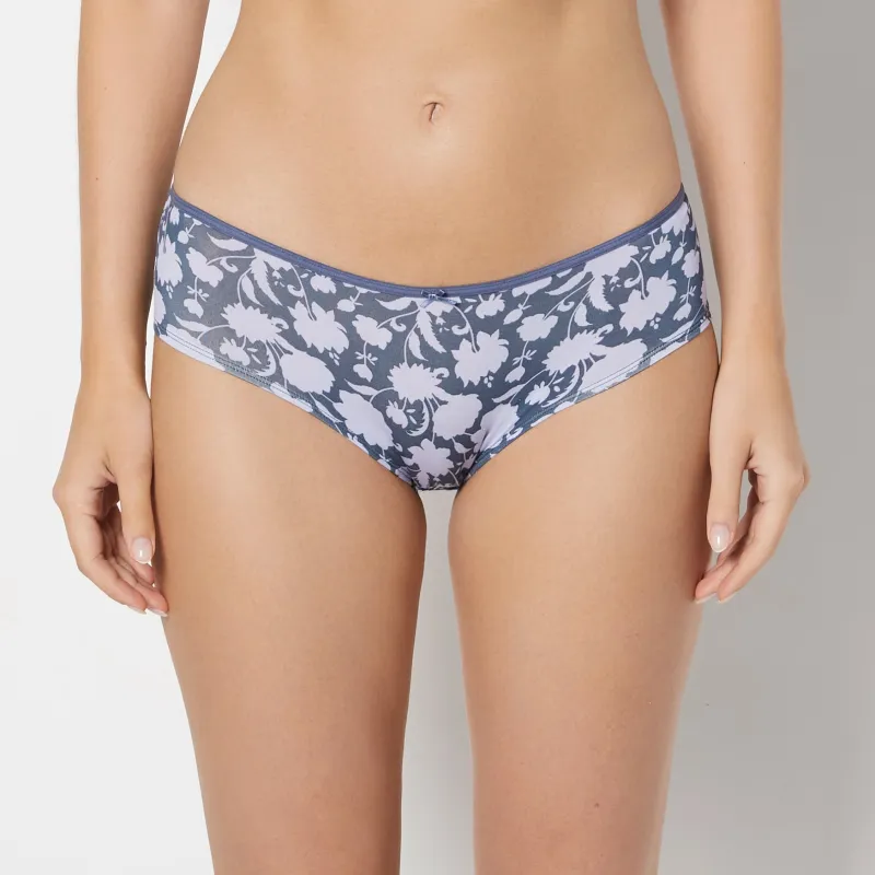 Ultrasoft Hipster Panty with Bow Detail in Blue Floral Silhouette made by La SENZA