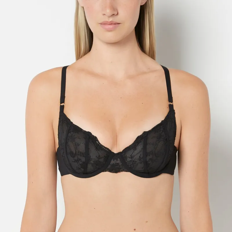 Unlined Demi With French Lace in Tuxedo Black made by La SENZA