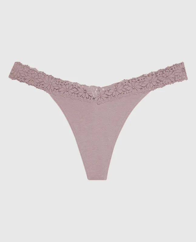 V-Waist Thong Panty with Lace Trim sold by La SENZA