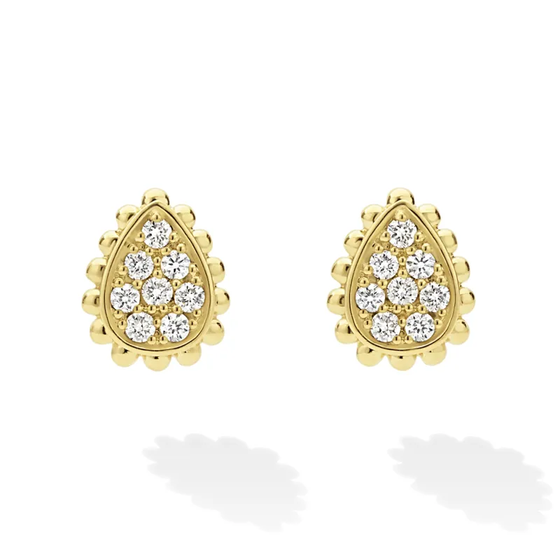 18K Caviar Gold Diamond Pear Earrings sold by LAGOS