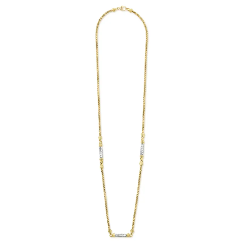 18K Caviar Gold Diamond 3 Station Chain Necklace sold by LAGOS