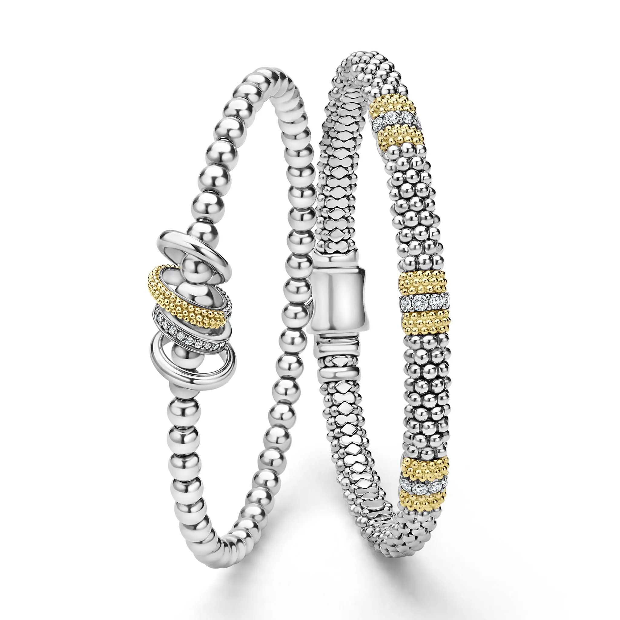 Caviar Lux 18K Gold and Silver Diamond Bracelet Gift Set sold by LAGOS