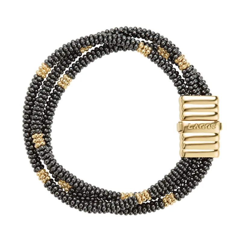 Black Caviar Three Strand Ceramic Beaded Bracelet sold by LAGOS