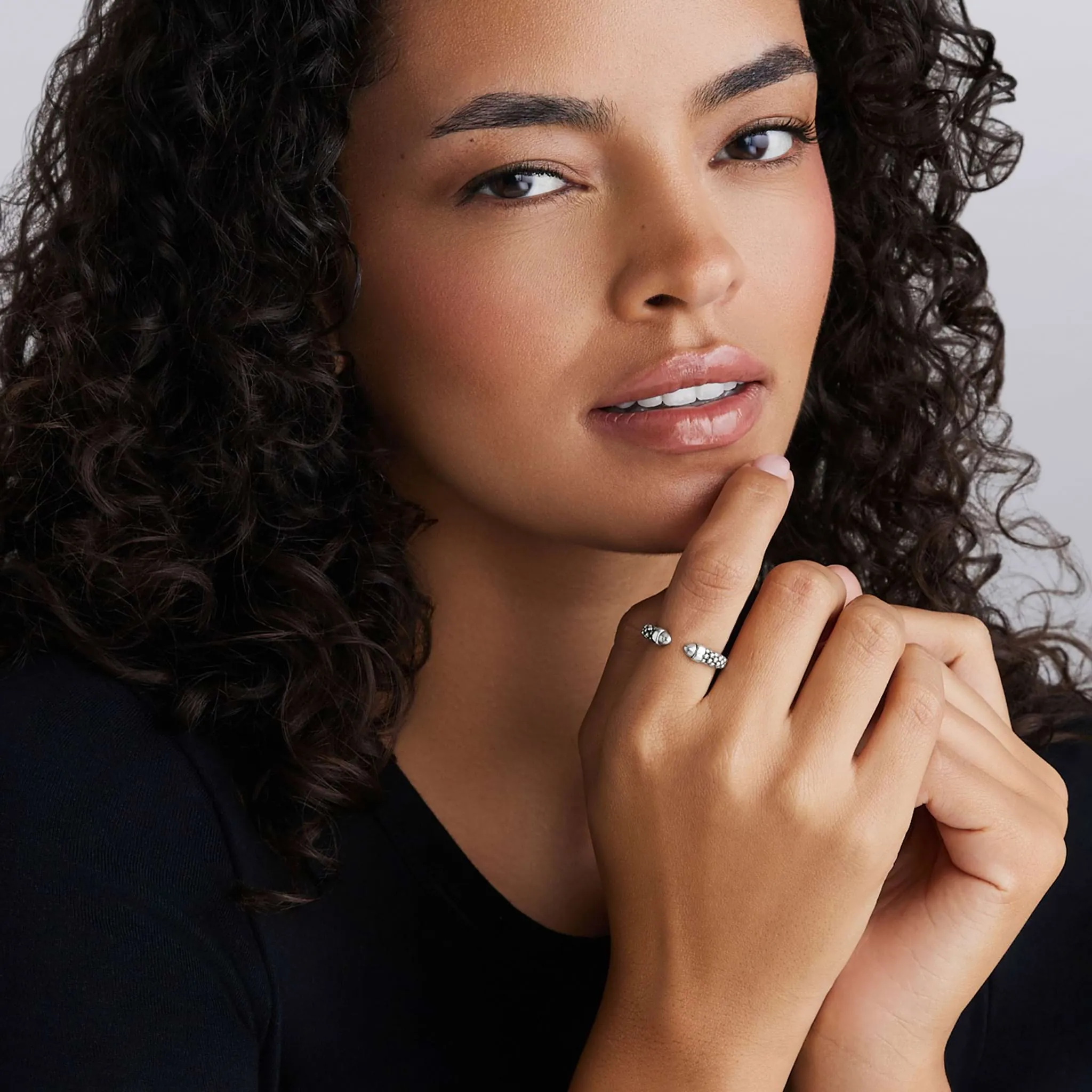 Signature Caviar Silver Caviar Beaded Mini Versa Stacking Ring sold by LAGOS product image thumbnail 2