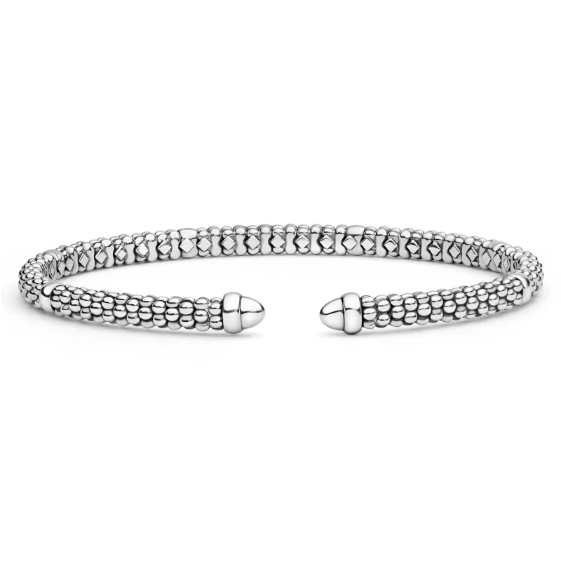 Signature Caviar Silver Caviar Beaded Mini Versa Torque Bracelet | 3mm sold by LAGOS