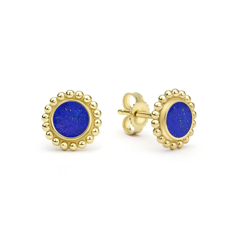 Covet 18K Gold Framed Lapis Stud Earrings sold by LAGOS