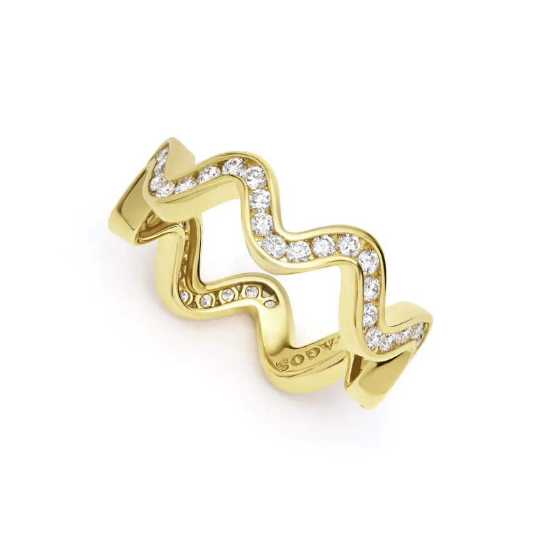 Caviar Gold 18K Gold Diamond Wave Band Ring sold by LAGOS