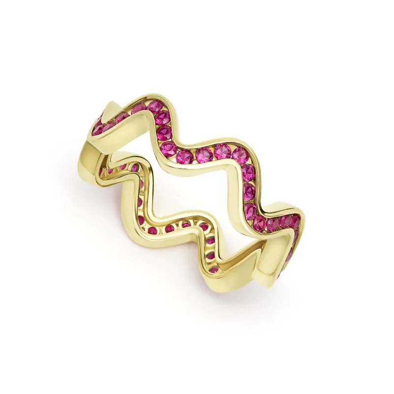 Caviar Gold 18K Gold Ruby Wave Band Ring sold by LAGOS
