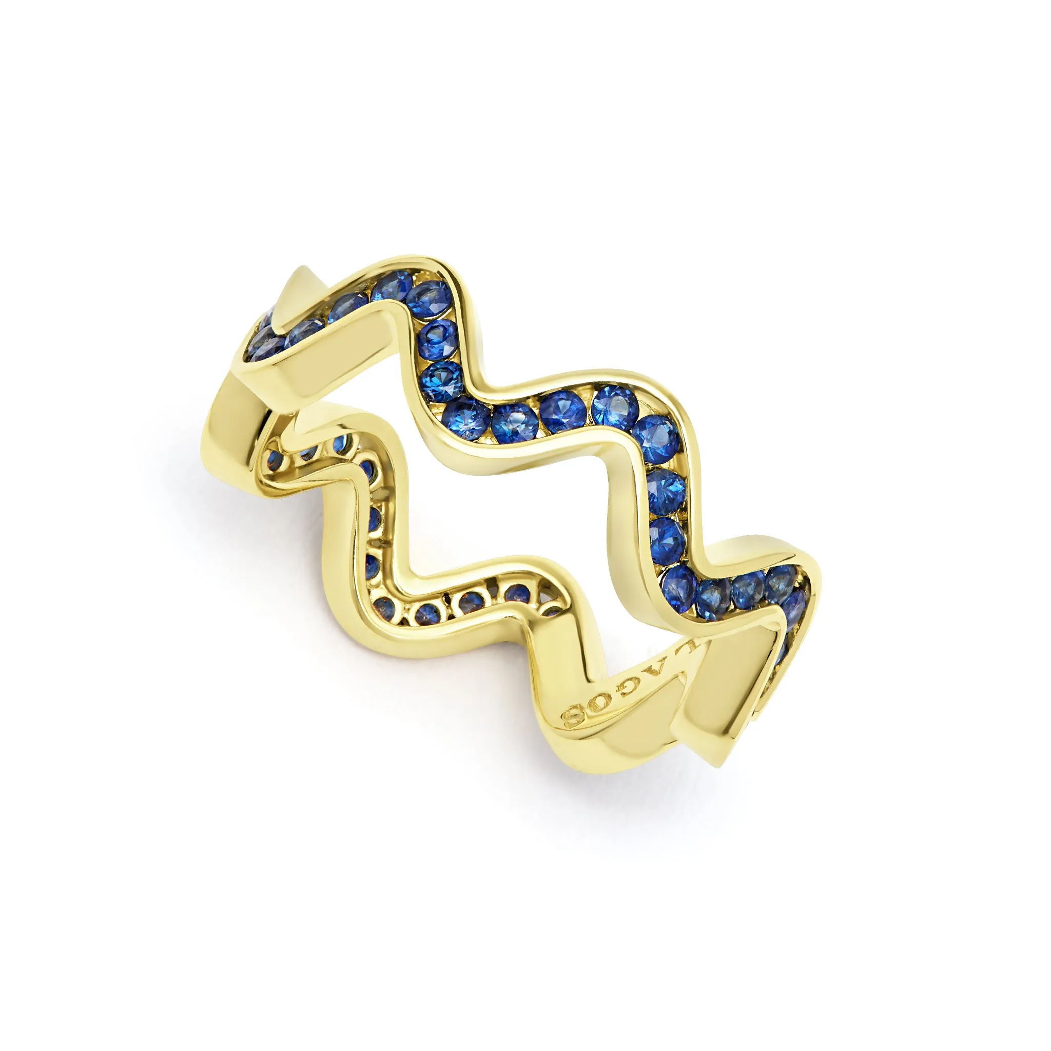 Caviar Gold 18K Gold Blue Sapphire Wave Band Ring sold by LAGOS