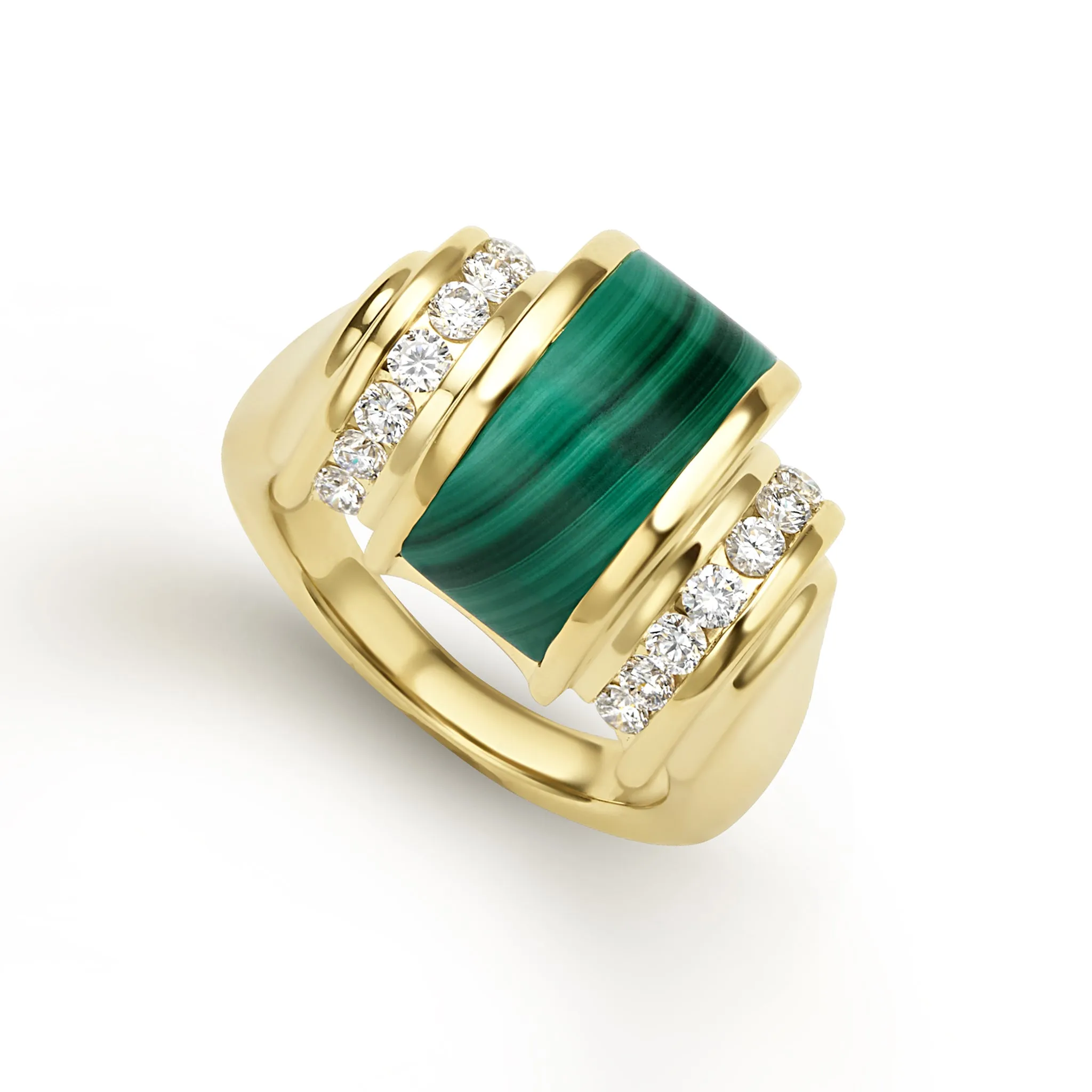 Caviar Gold 18K Gold Malachite Diamond Ring sold by LAGOS