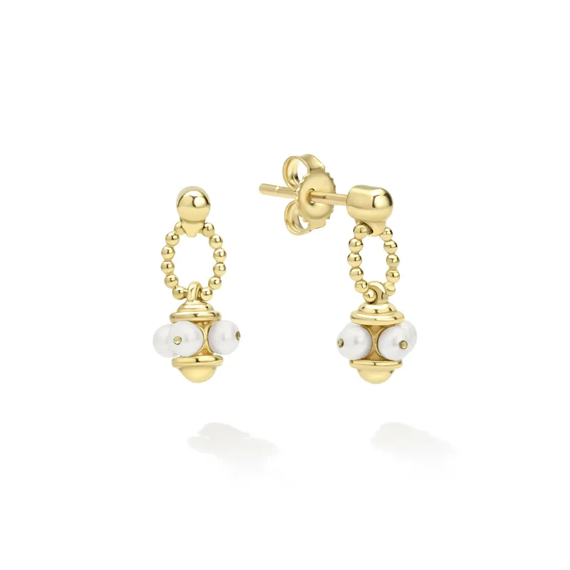 Luna 18K Gold Caviar Beaded Pearl Drop Earrings sold by LAGOS