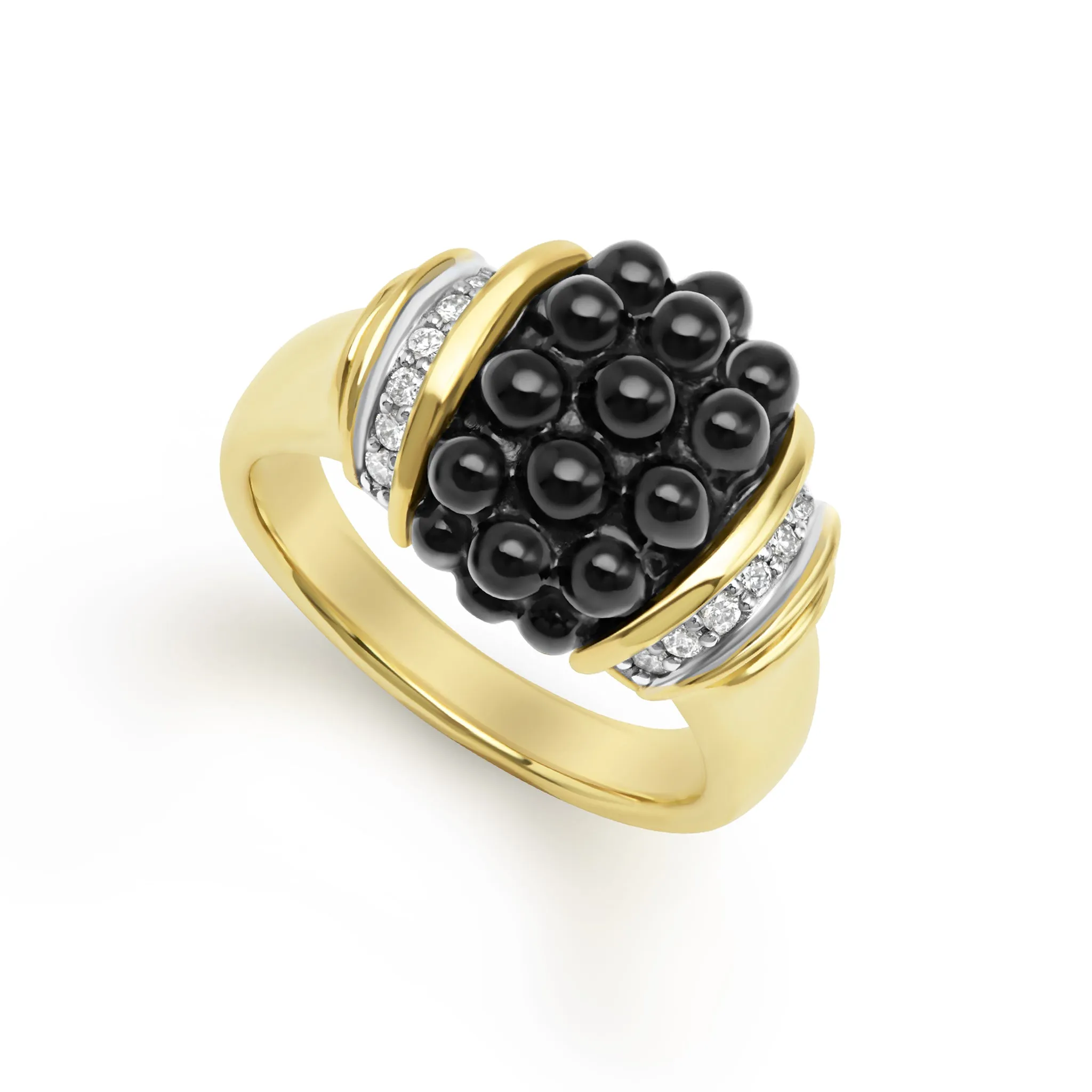 Caviar Gold 18K Gold Onyx Caviar Beaded Diamond Ring sold by LAGOS