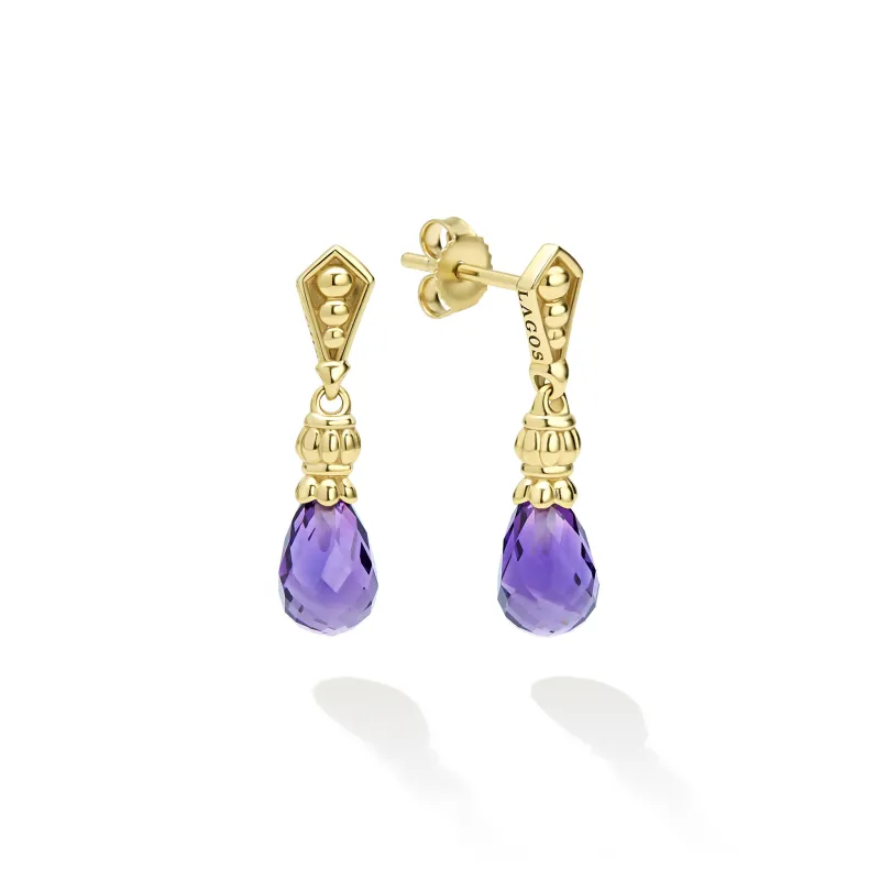 Caviar Gold 18K Gold Amethyst Drop Earrings sold by LAGOS