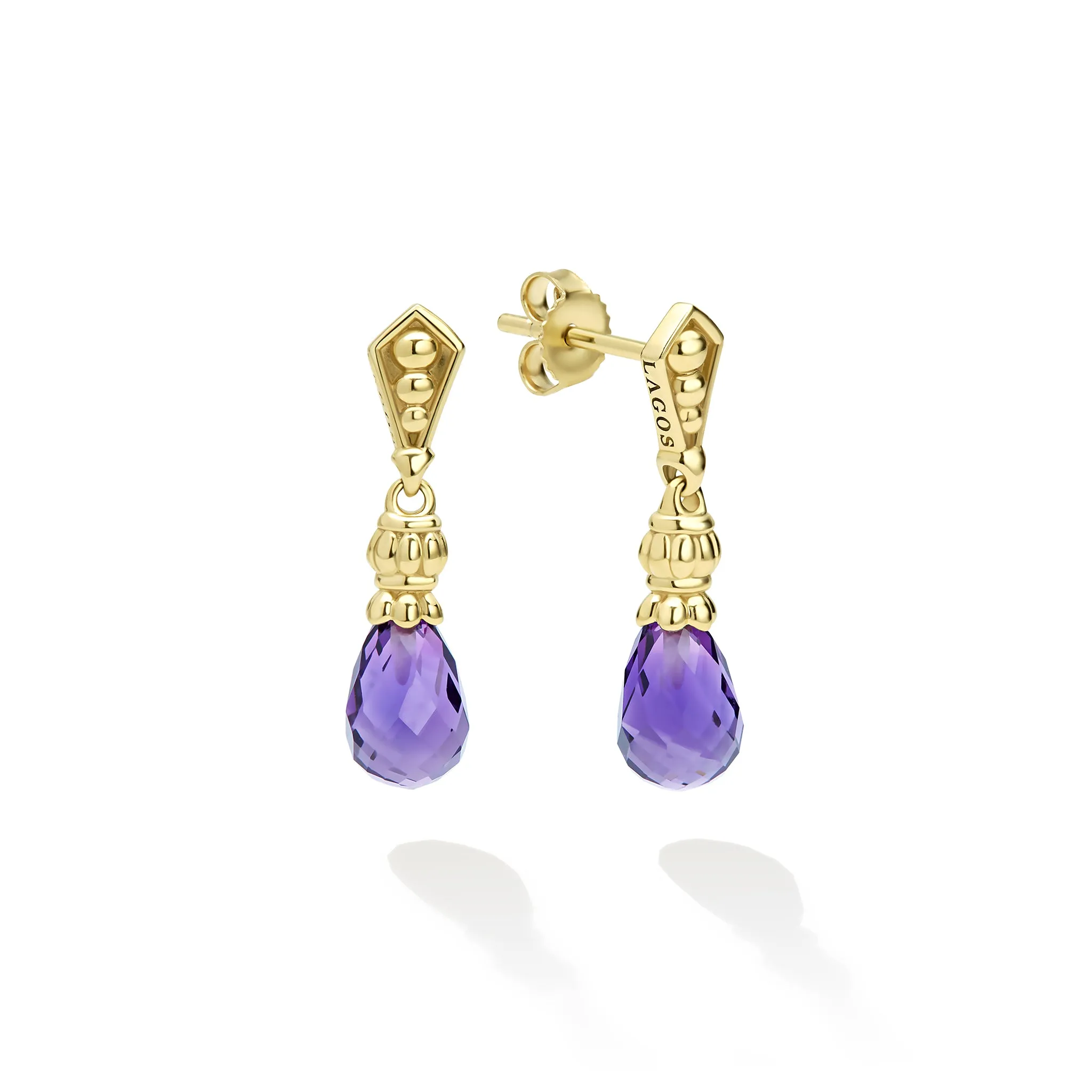 Caviar Gold 18K Gold Amethyst Drop Earrings sold by LAGOS