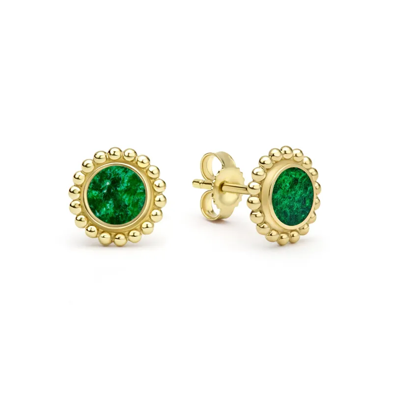 Covet 18K Gold Caviar Framed Jade Stud Earrings sold by LAGOS