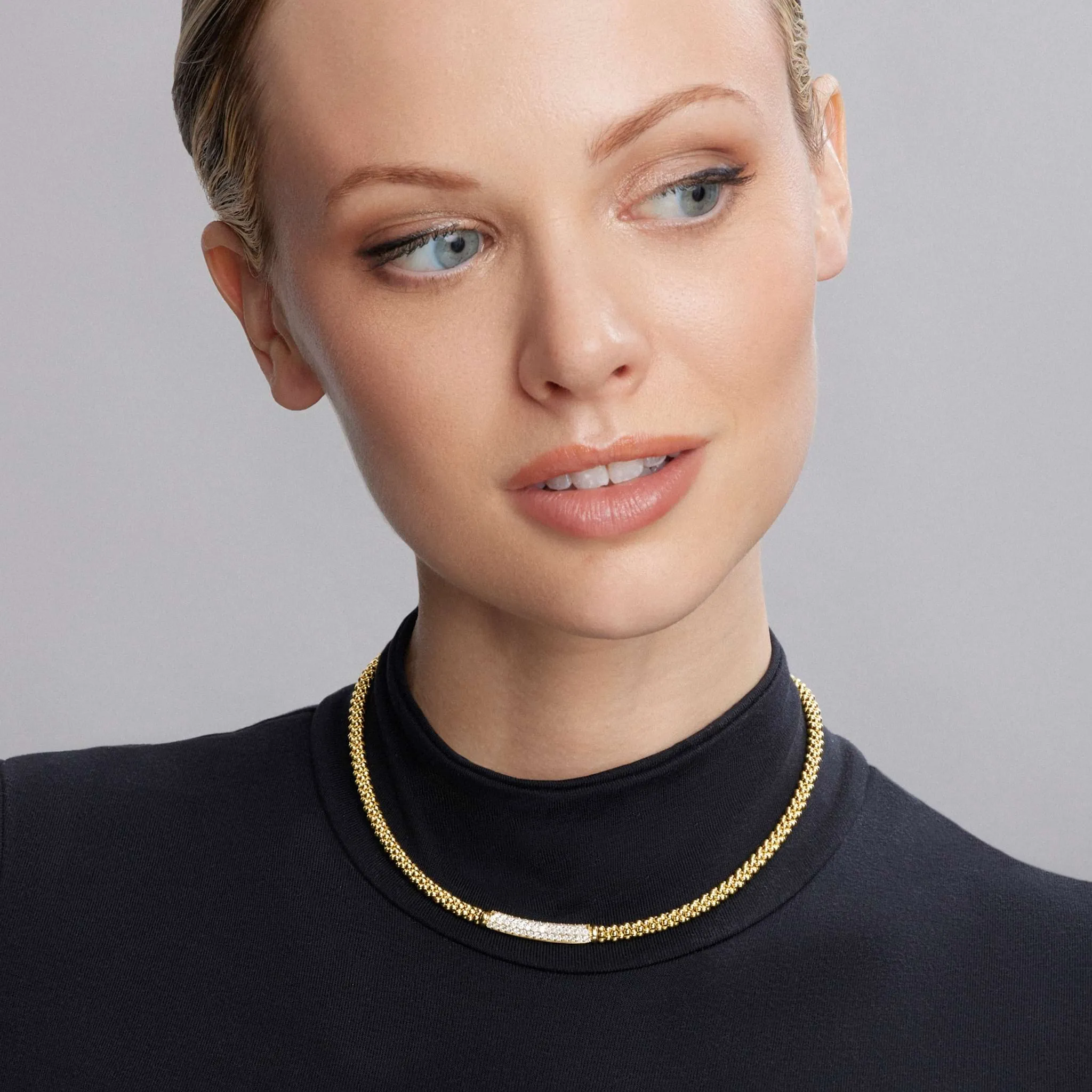 Caviar Gold Diamond Long Station Caviar Necklace sold by LAGOS product image thumbnail 2