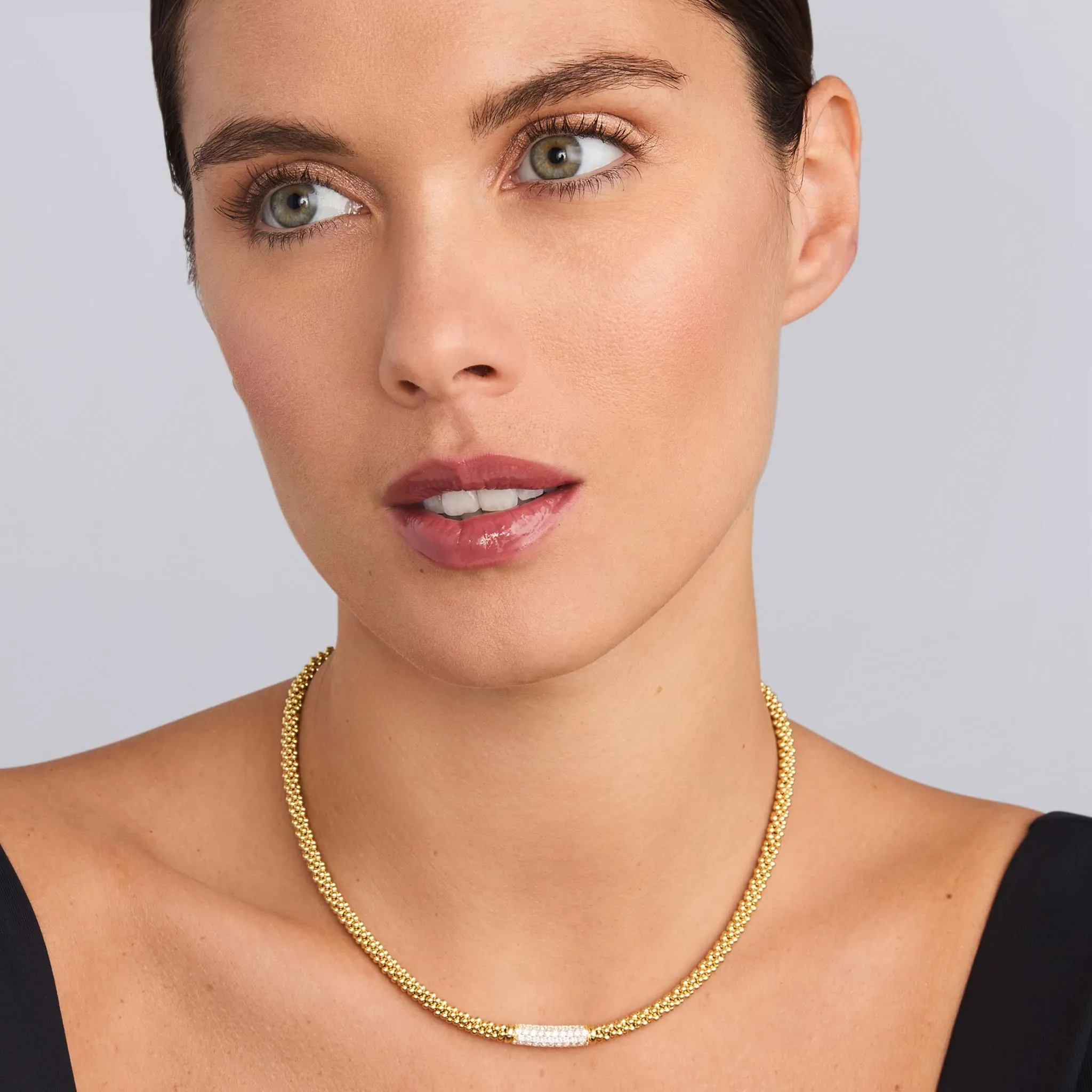 Caviar Gold Diamond Medium Station Caviar Necklace sold by LAGOS product image thumbnail 2