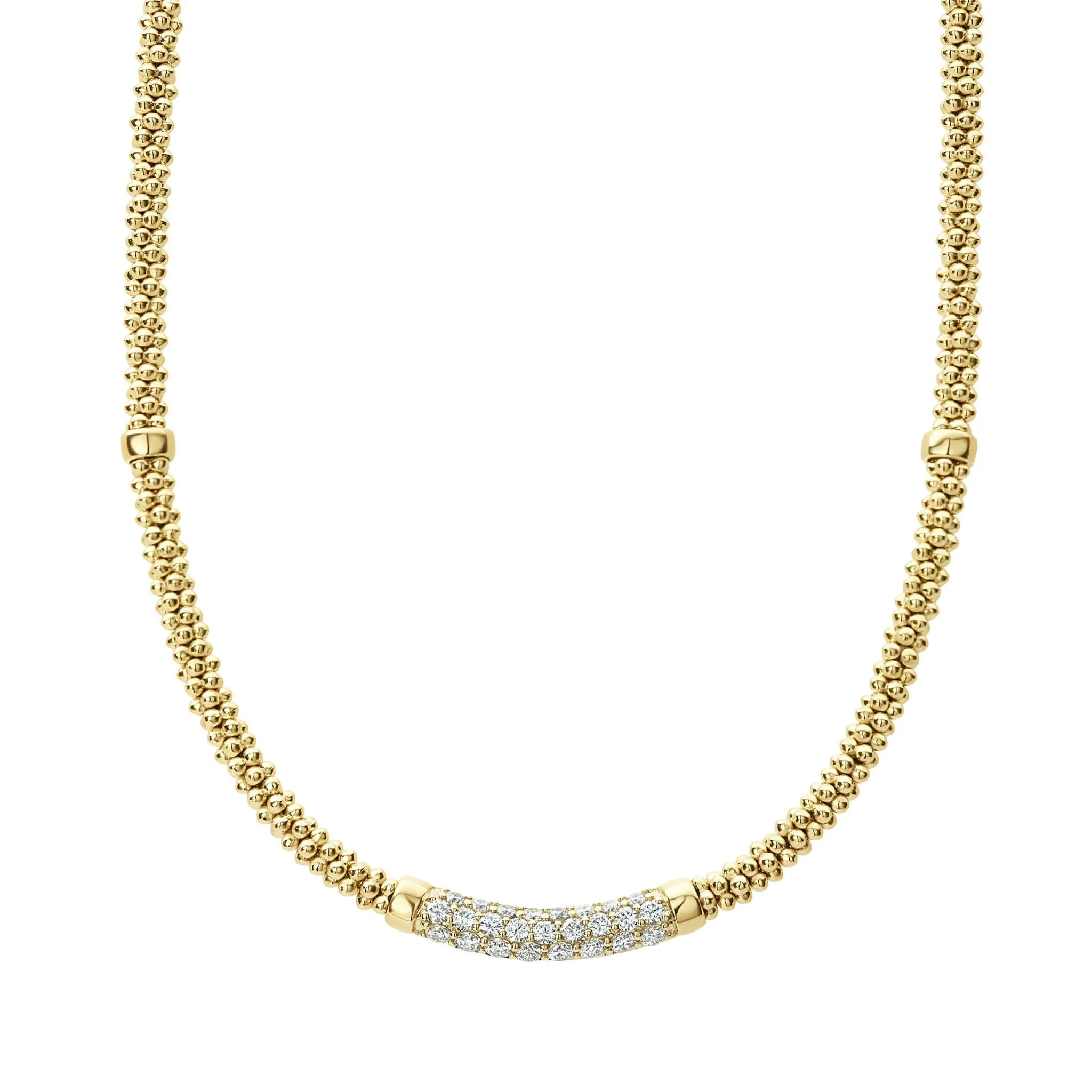 Caviar Gold Eight Gold Station Diamond Caviar Necklace | 3mm sold by LAGOS