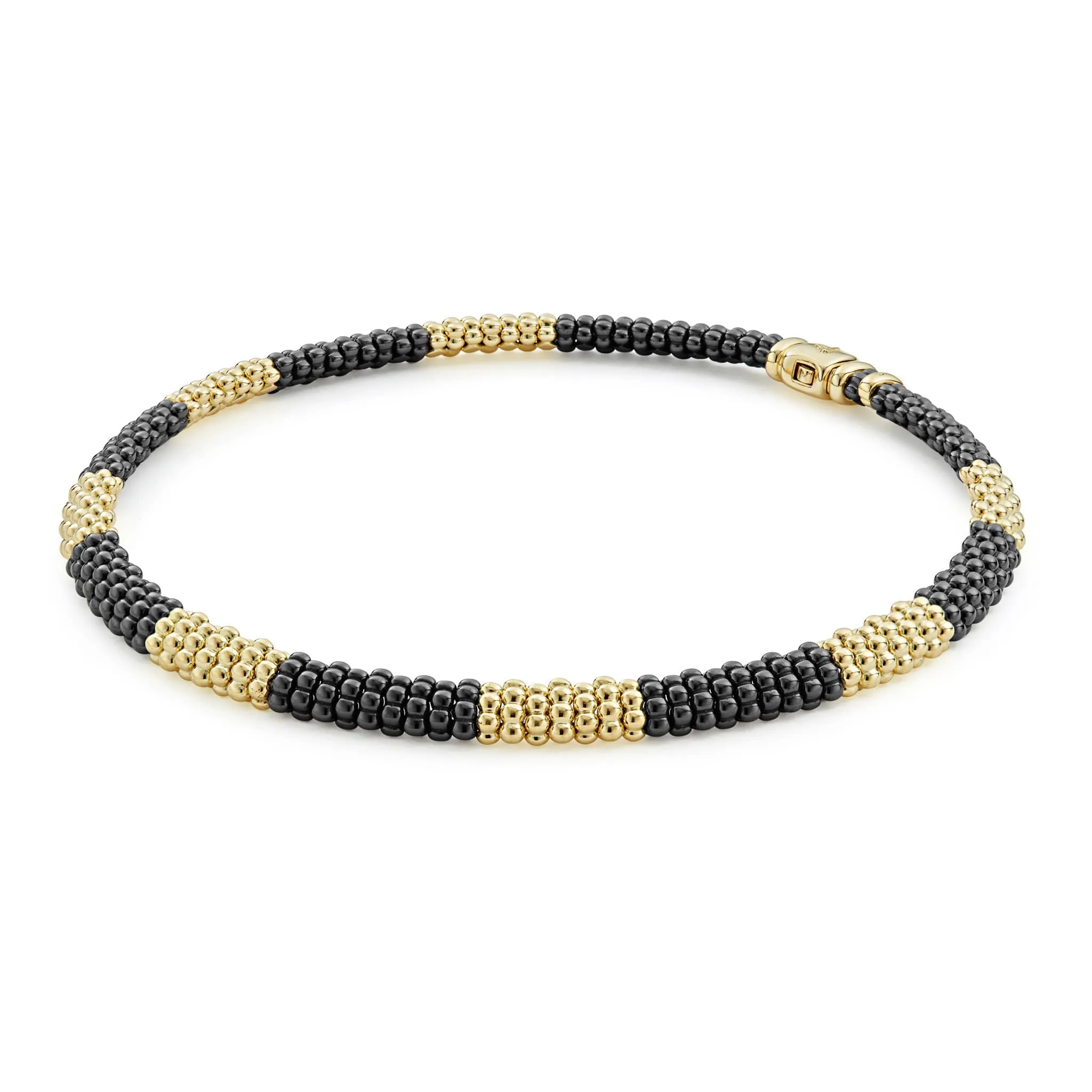 Black Caviar 18K Gold Large Station Ceramic Beaded Necklace | 9mm sold by LAGOS product image thumbnail 5