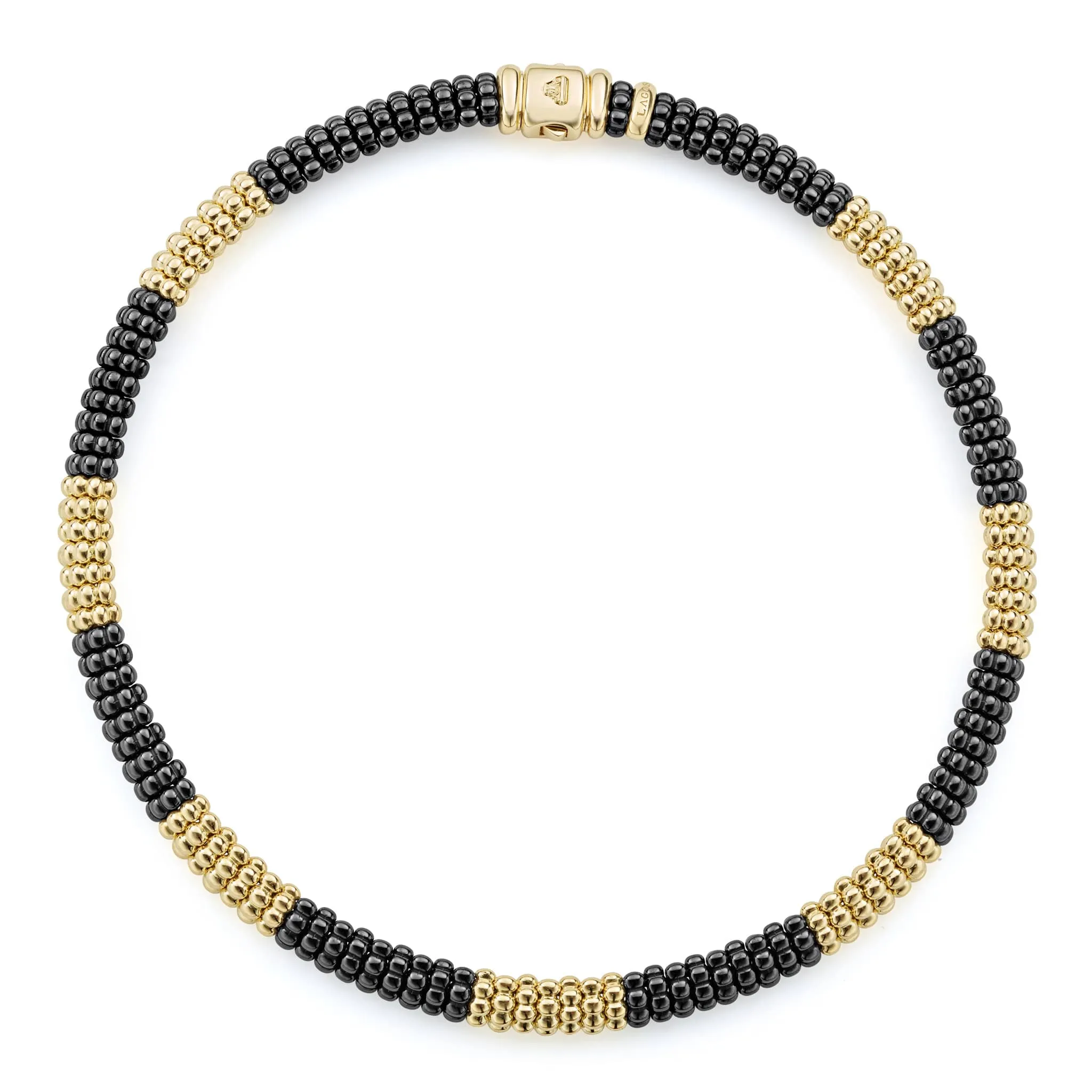 Black Caviar 18K Gold Large Station Ceramic Beaded Necklace | 9mm sold by LAGOS product image thumbnail 3