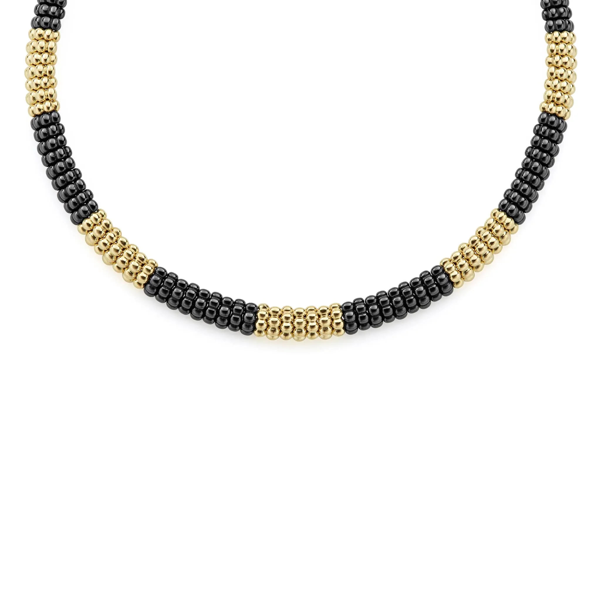 Black Caviar 18K Gold Large Station Ceramic Beaded Necklace | 9mm sold by LAGOS
