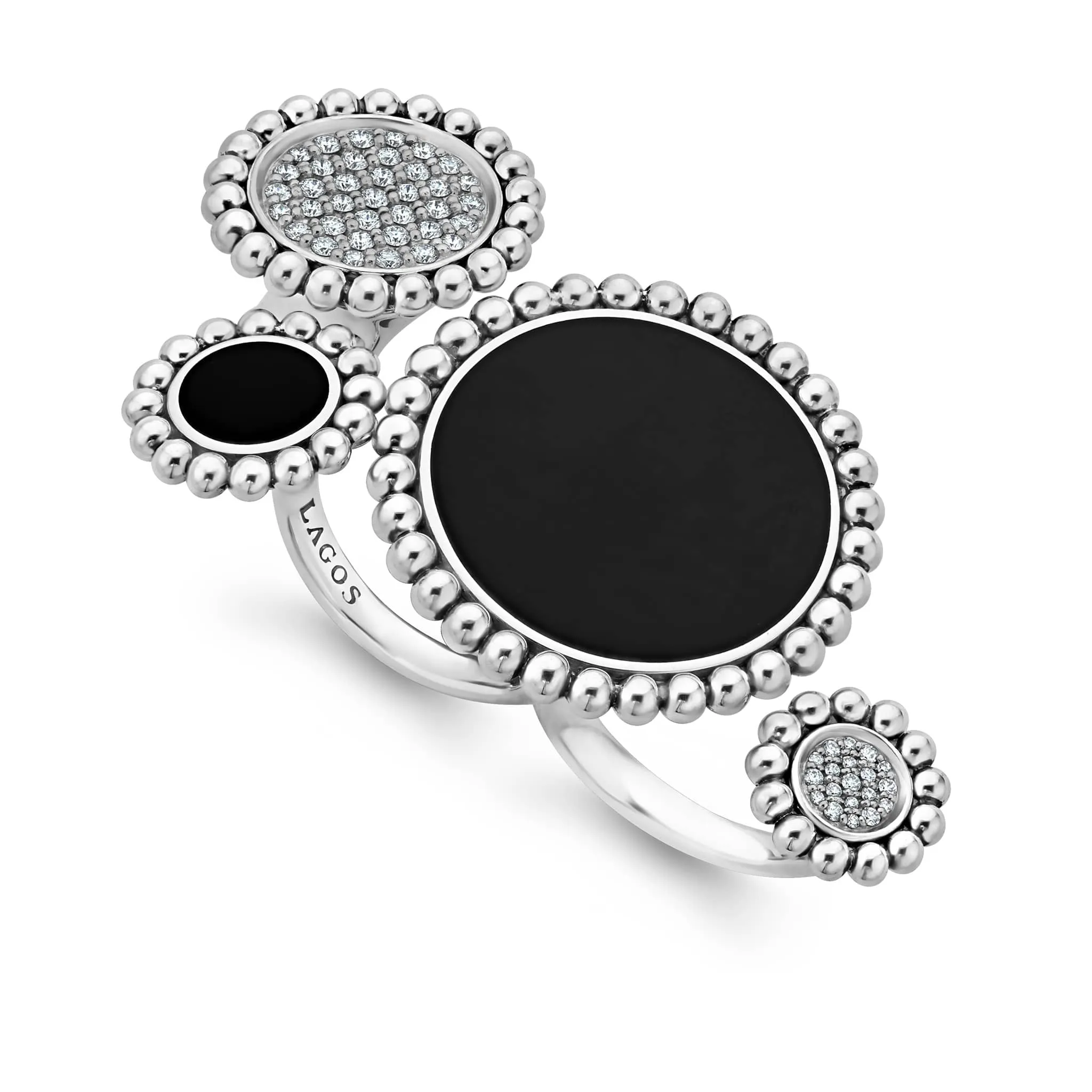 Maya Onyx and Diamond Circle Statement Ring sold by LAGOS