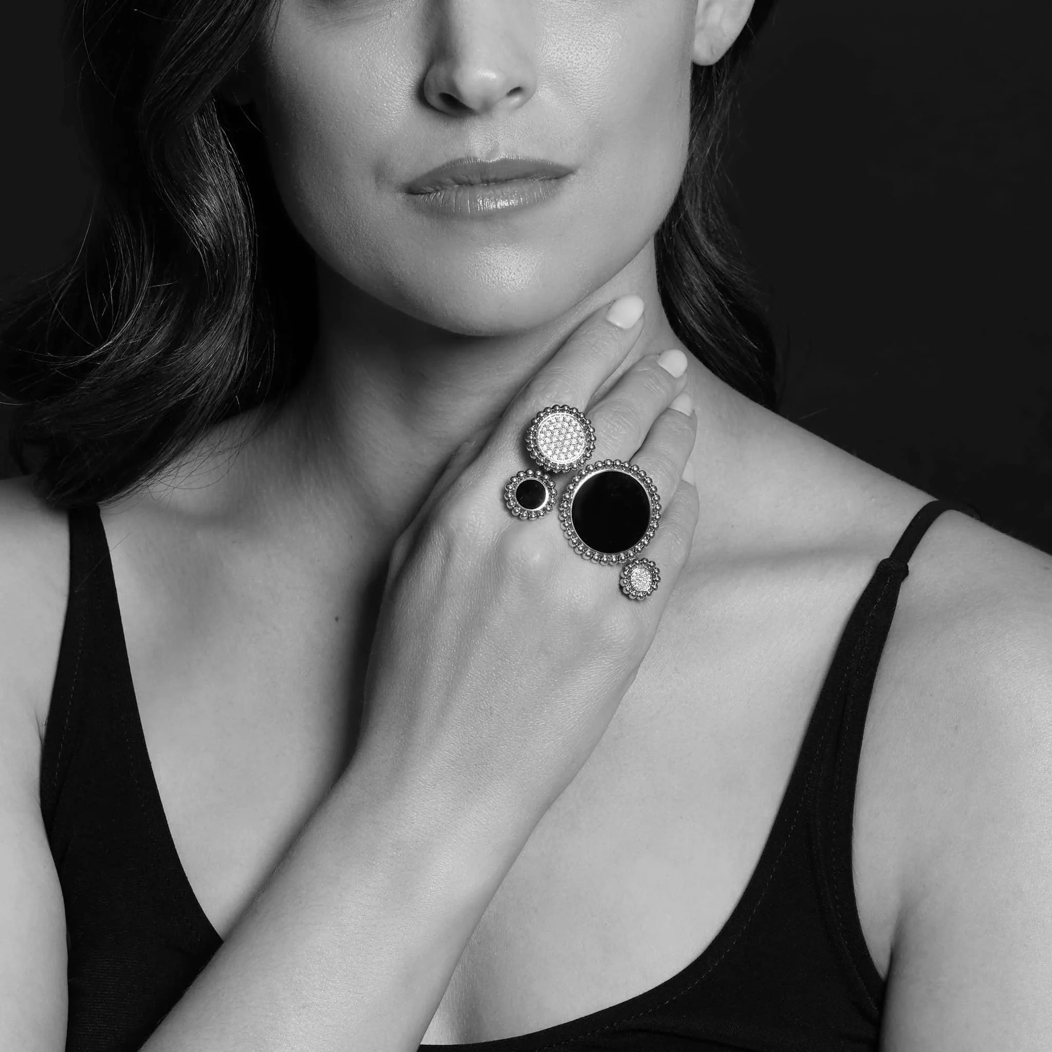 Maya Onyx and Diamond Circle Statement Ring sold by LAGOS product image thumbnail 2