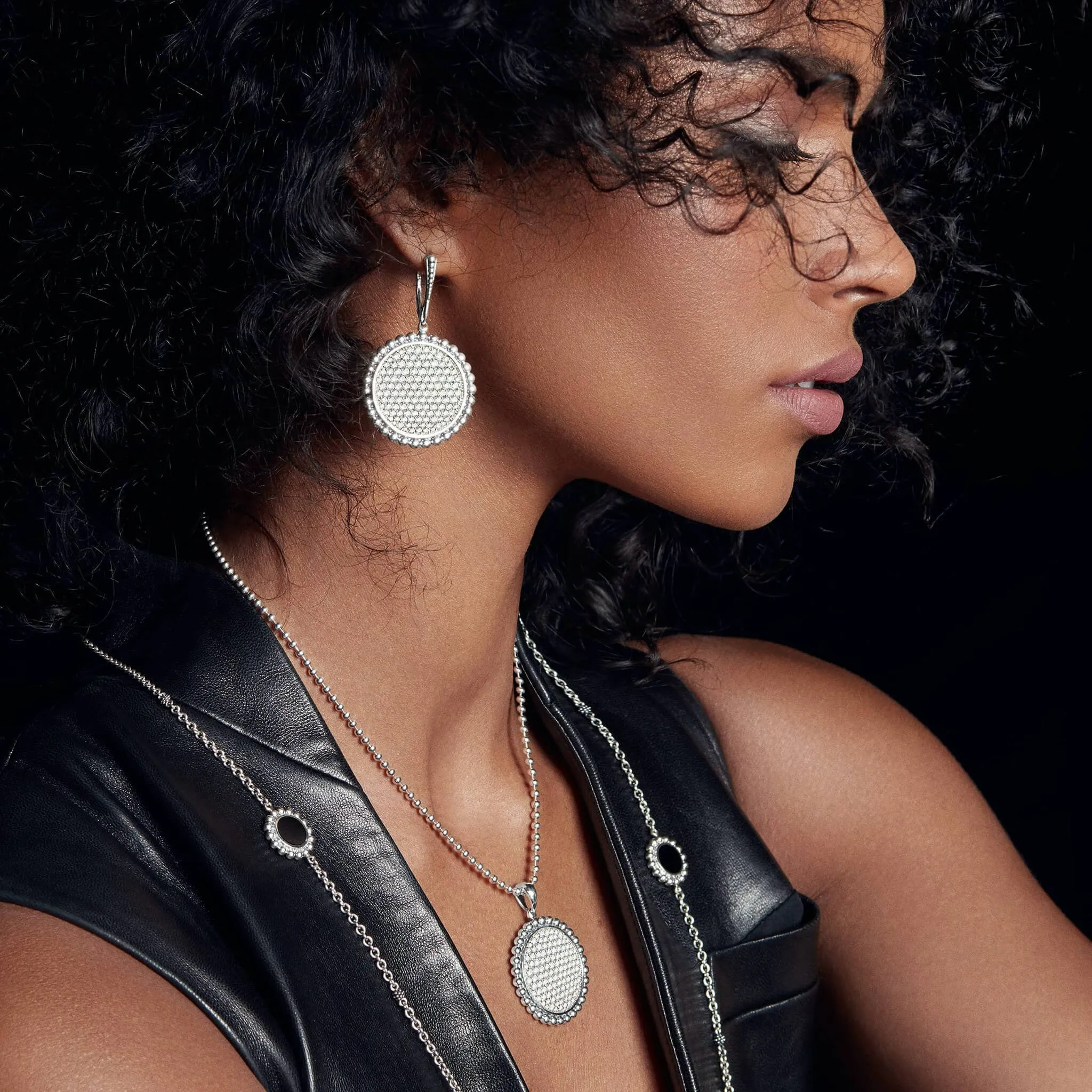 Caviar Spark Large Caviar Circle Diamond Drop Earrings sold by LAGOS product image thumbnail 4