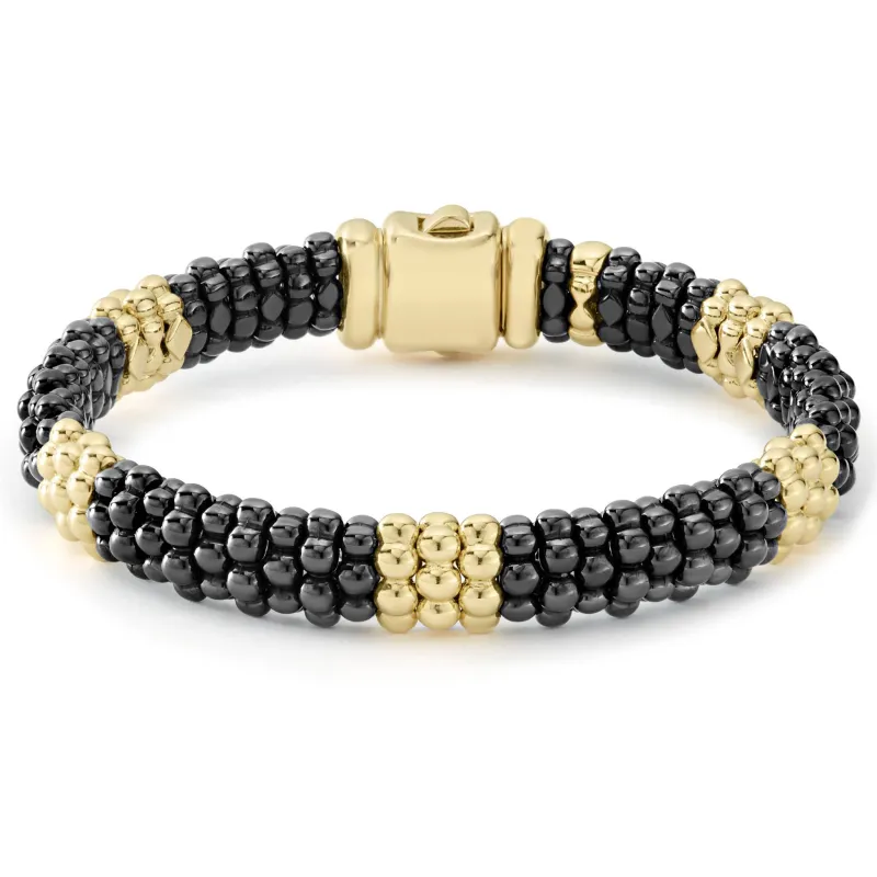 Black Caviar 18K Gold Station Ceramic Beaded Bracelet | 9mm sold by LAGOS