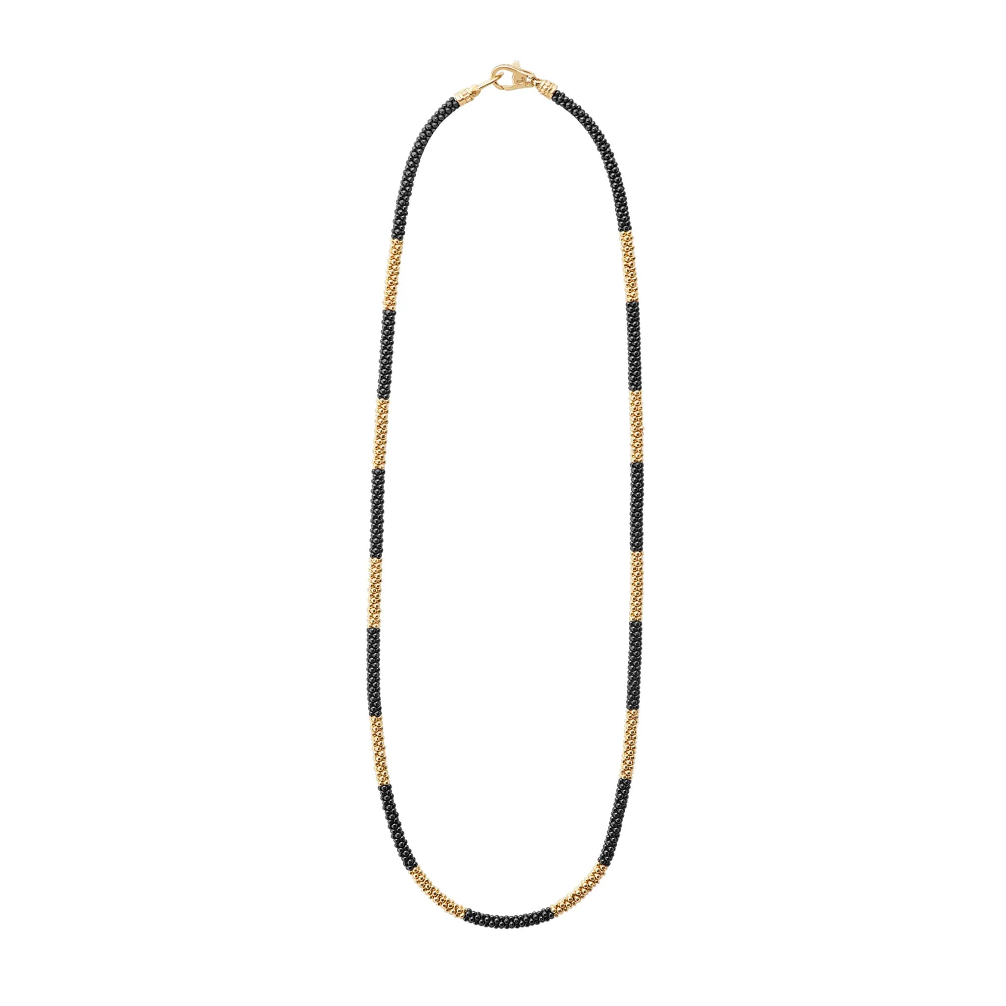 Black Caviar 18K Gold Large Station Ceramic Beaded Necklace | 3mm sold by LAGOS product image thumbnail 3