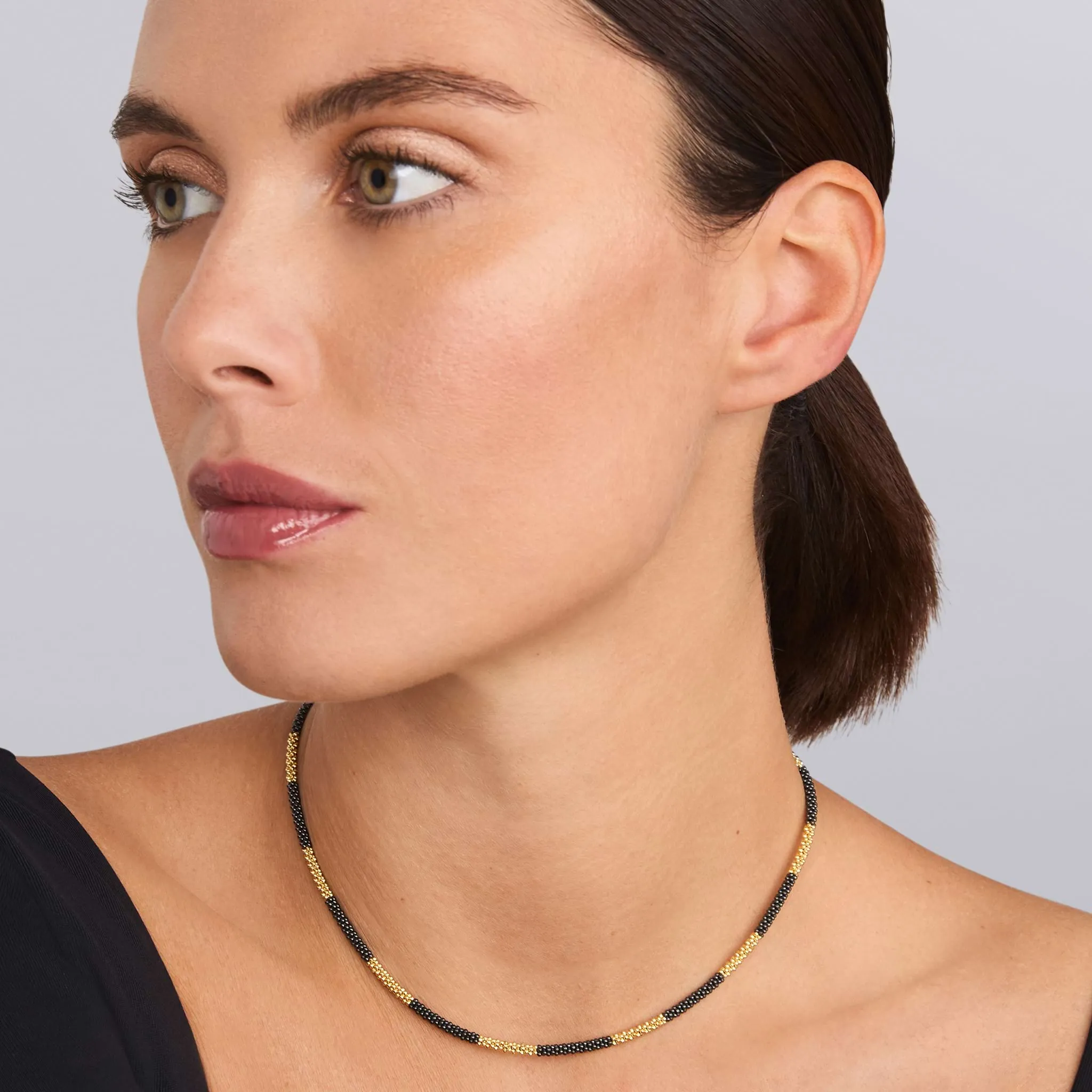 Black Caviar 18K Gold Large Station Ceramic Beaded Necklace | 3mm sold by LAGOS product image thumbnail 2