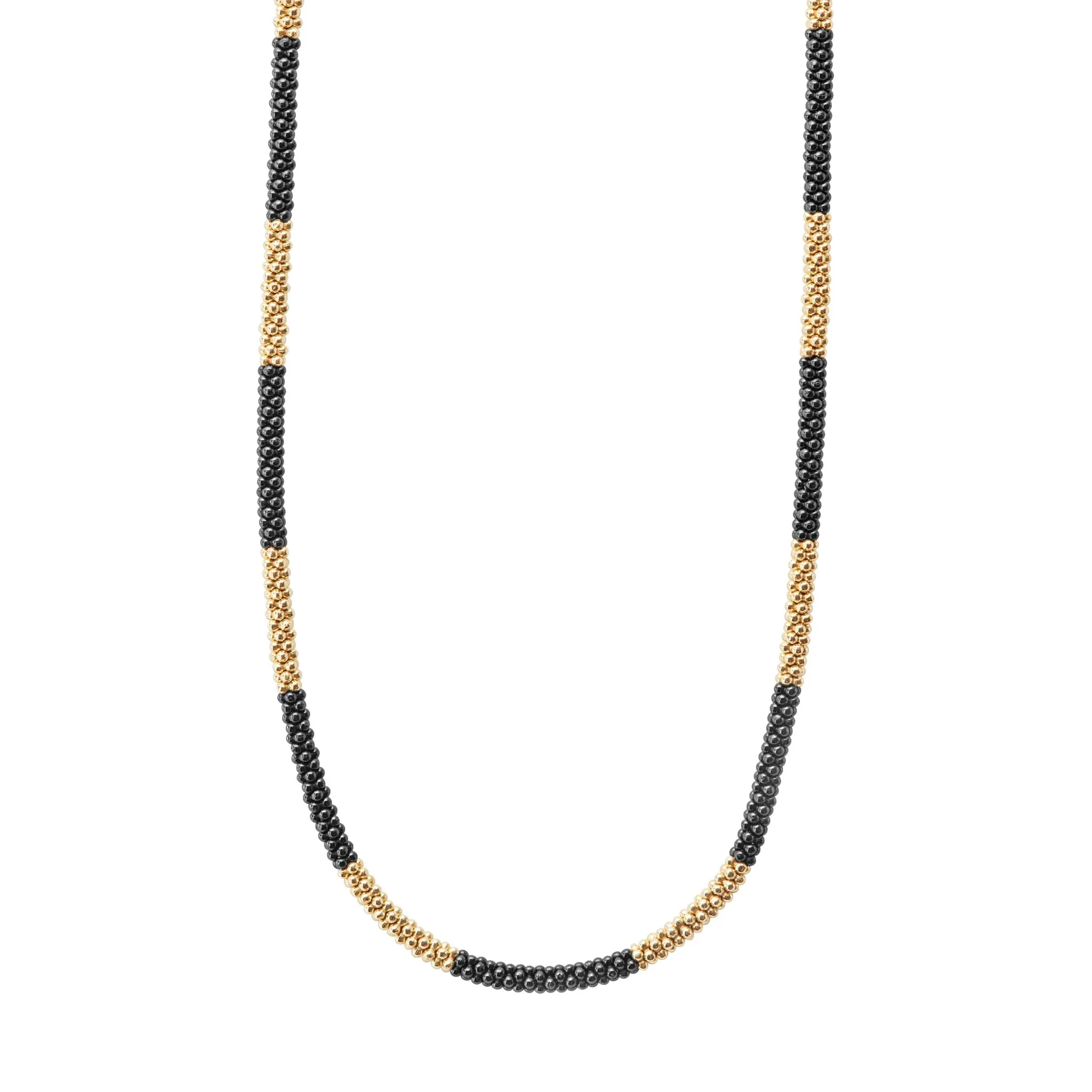 Black Caviar 18K Gold Large Station Ceramic Beaded Necklace | 3mm sold by LAGOS